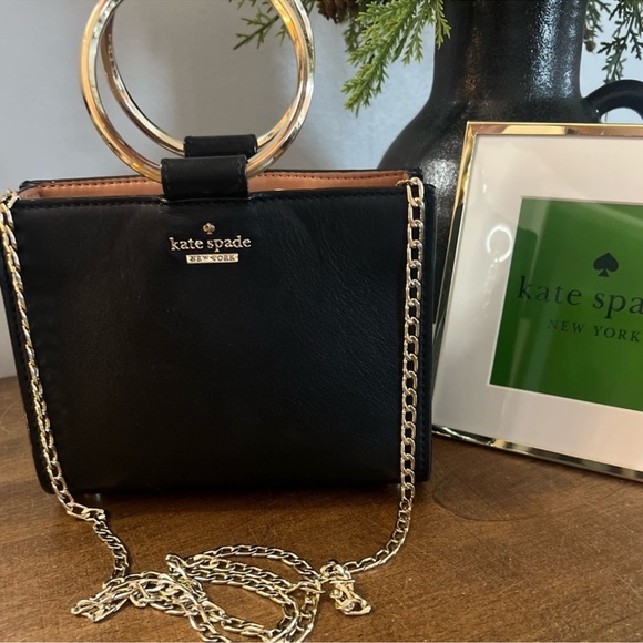 EUC Kate Spade Black Bag with Gold Ring Handles - Picture 9 of 13